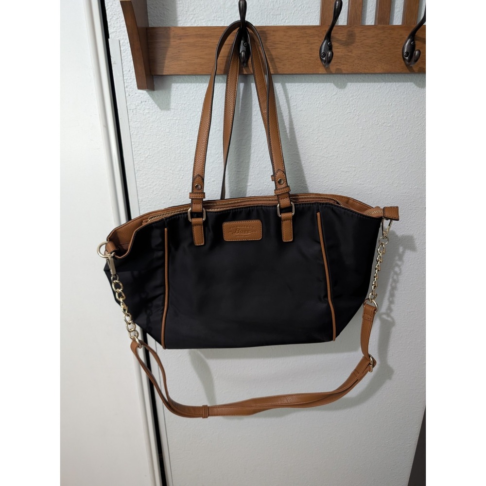 GH Bass & Co. Tote Shoulder Bag Black With Leather Handles/Straps